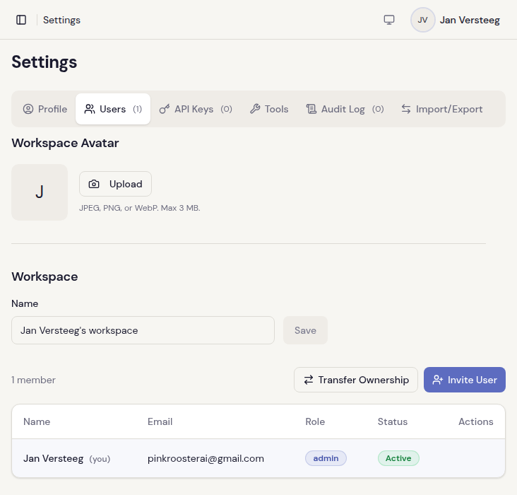 Clarive settings page showing team members with Admin, Editor, and Viewer roles